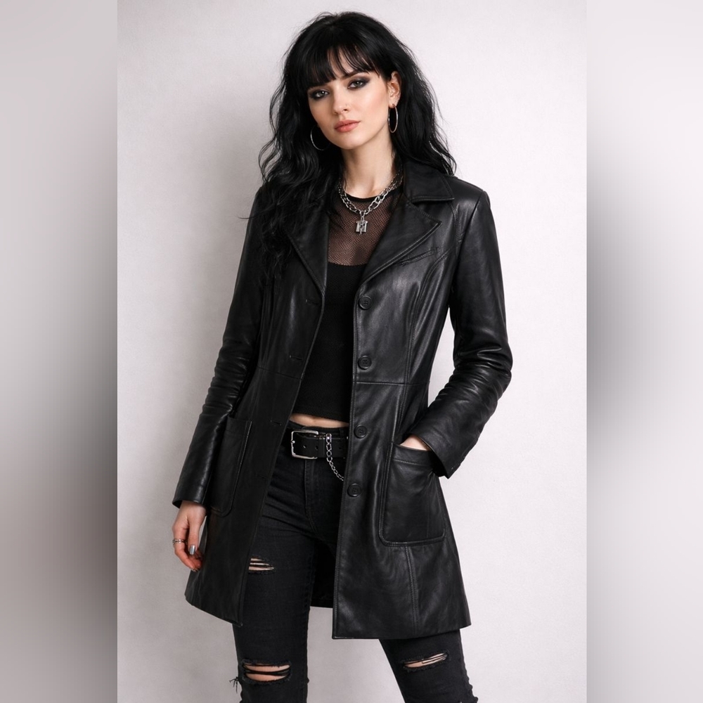 Women's Sonoma Lambskin Black Leather Coat Medium